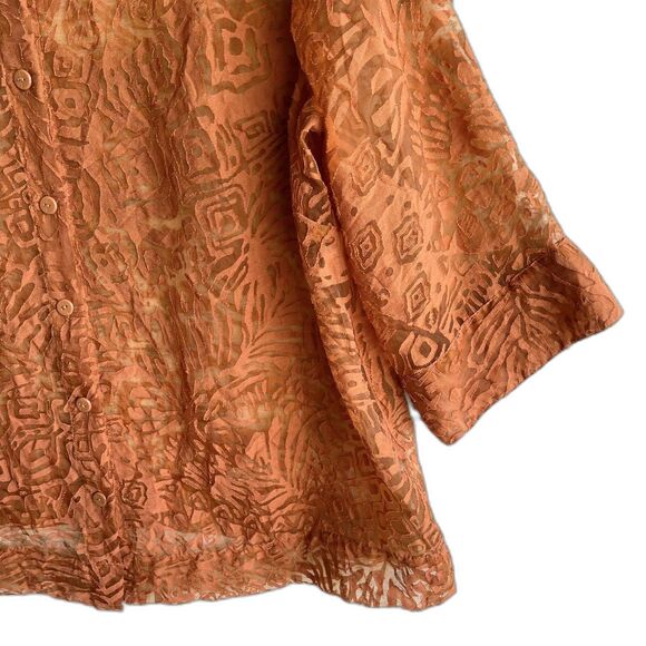 Ruby Rd Sheer Top Plus Size 20 Short Sleeve Button Up Tropical Floral Rust Brown - Picture 5 of 10
